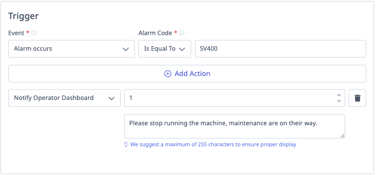 Operator Dashboard Message